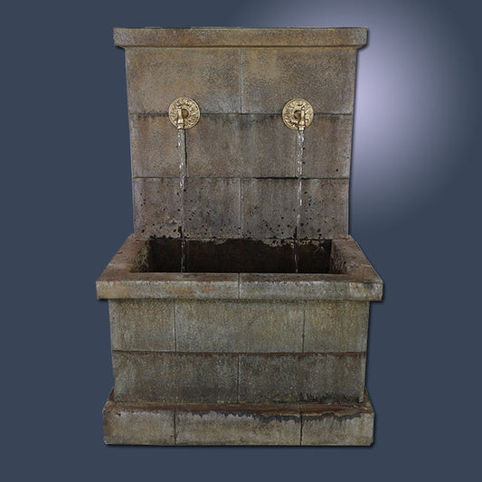 Wall fountain with two bronze spouts