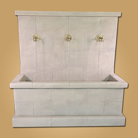Wall fountain with three bronze spouts
