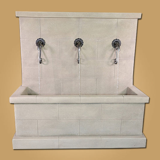 Wall fountain with three rustic spouts