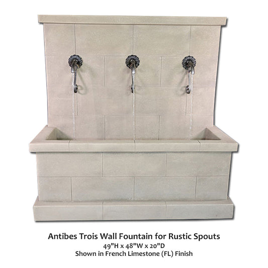 Antibes Trois Wall Fountain for Rustic Spouts