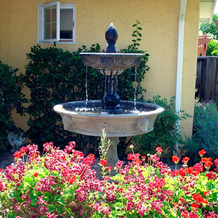 Two tier outdoor water fountain with lion accents