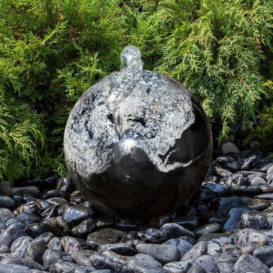 Black Flower Granite Stone Sphere Garden Fountain image