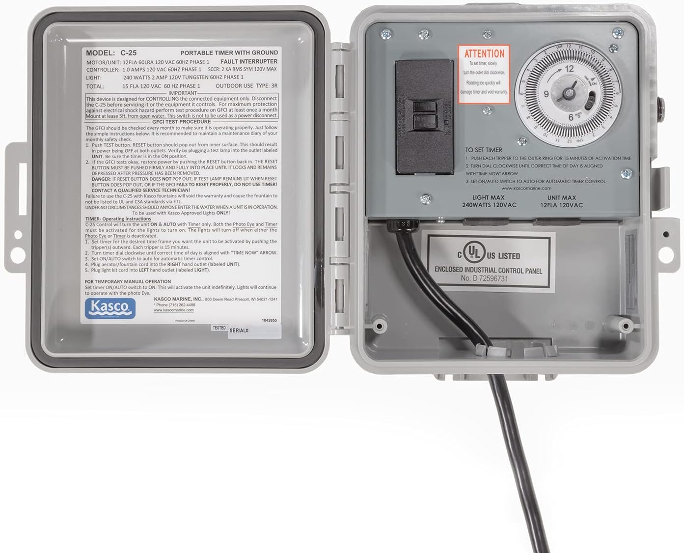 Kasco Marine Timer: C-25 Control Panel for 120V