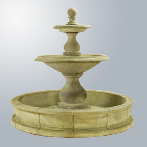 Two tier outdoor water feature with wide pond