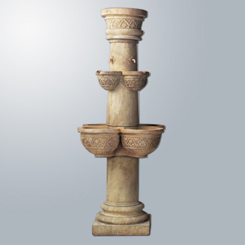 Outdoor water fountain with a cathedral design