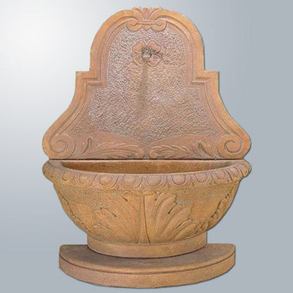 Outdoor wall water fountain designed for a spout