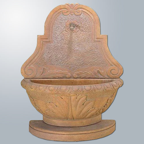 Outdoor wall water fountain designed for a spout