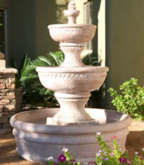 Garden Fountain Concrete Three Tiered Sonoma Fountain w Basin