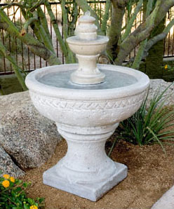 Two tiered concrete outdoor water fountain
