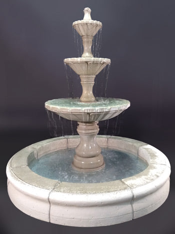 Outdoor tiered fountain with pond base