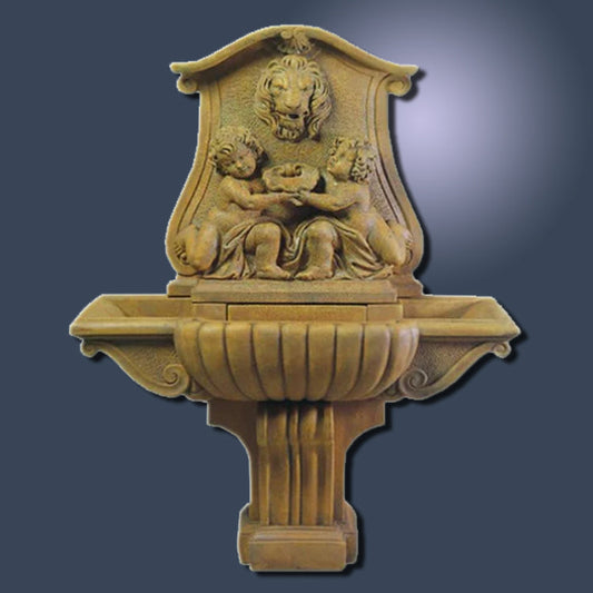 Wall mounted outdoor water fountain with basin