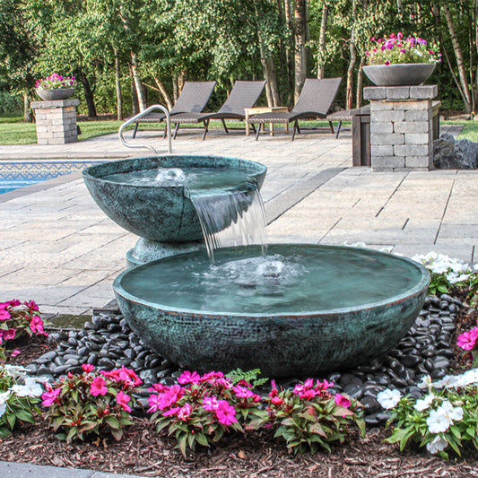 Double Spillway Stone Bowl Fountain