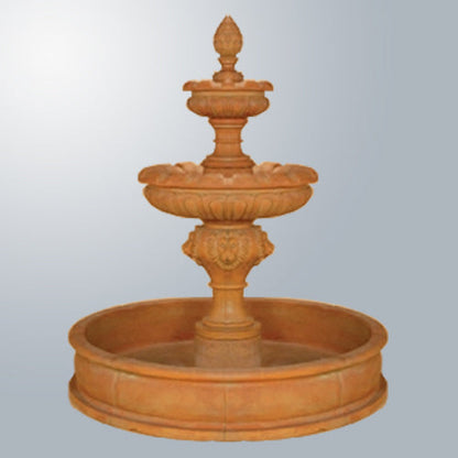 Two tier pond fountain with lion accents