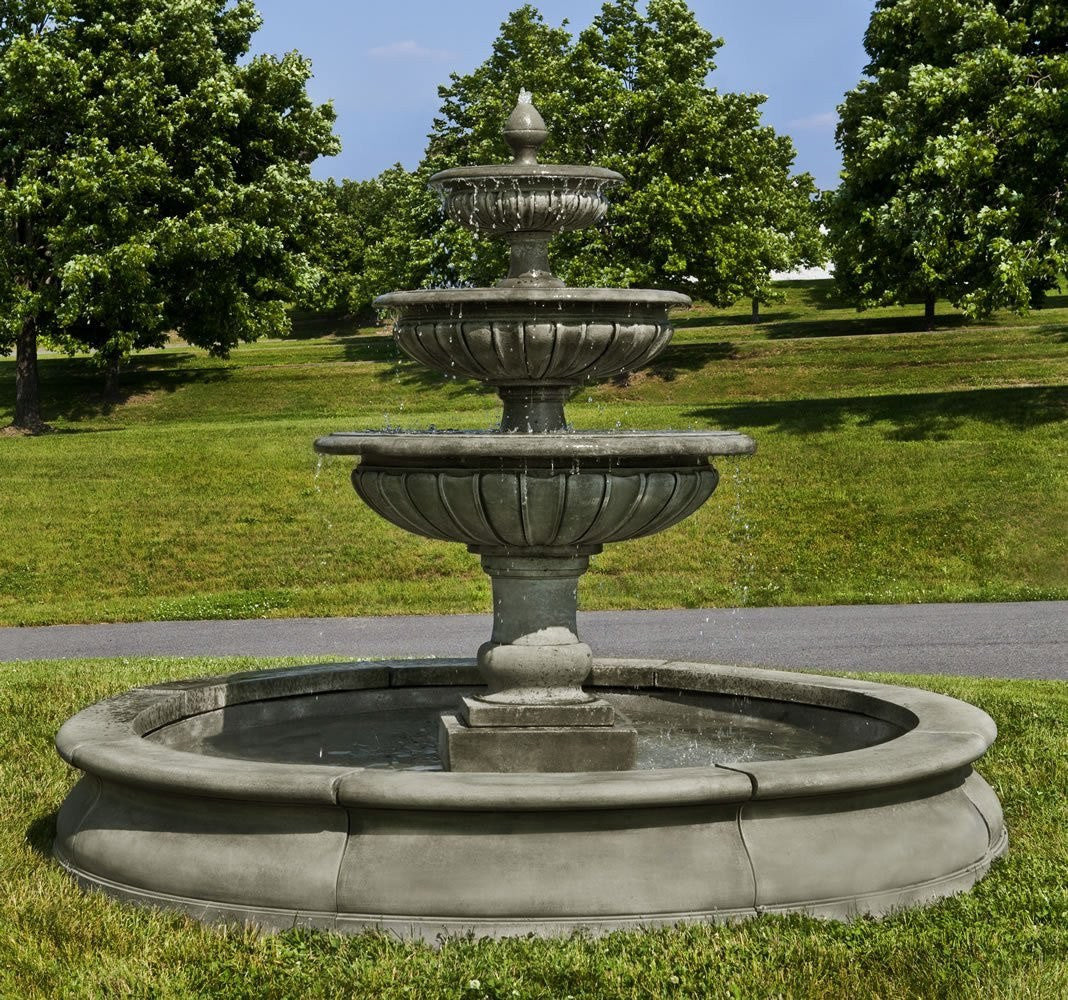 Outdoor water fountain with pool for estates