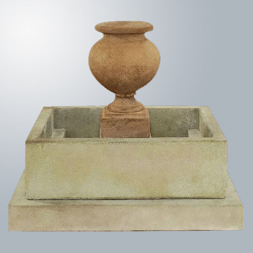 Image of an outdoor water feature, a decorative urn fountain.