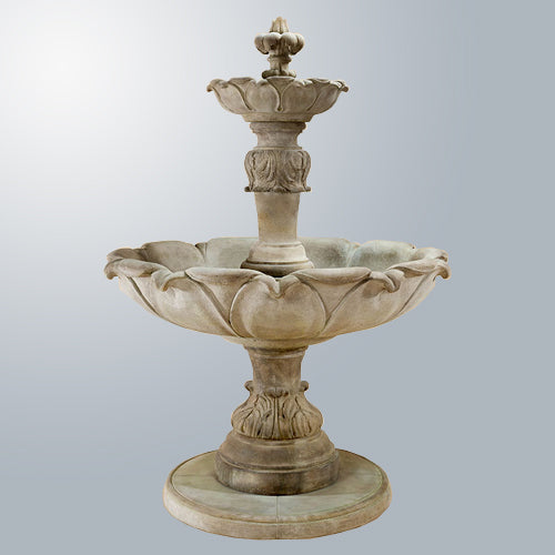 Image of a decorative outdoor water feature with a floral design.