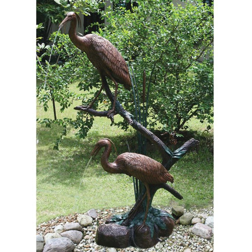 Brass heron pair garden pool accent sculpture