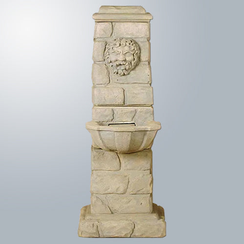 Outdoor water fountain featuring a green man column design