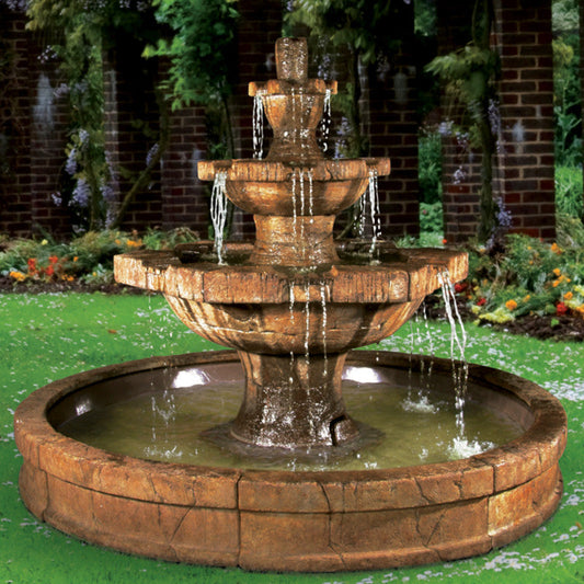 Tiered outdoor water feature in a pool