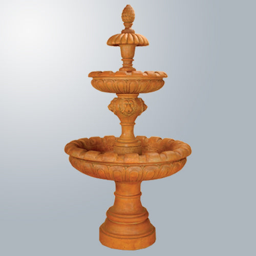 Three tier outdoor water fountain with lion head accents