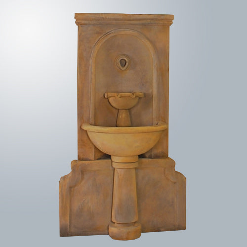 Wall fountain with concrete water spout