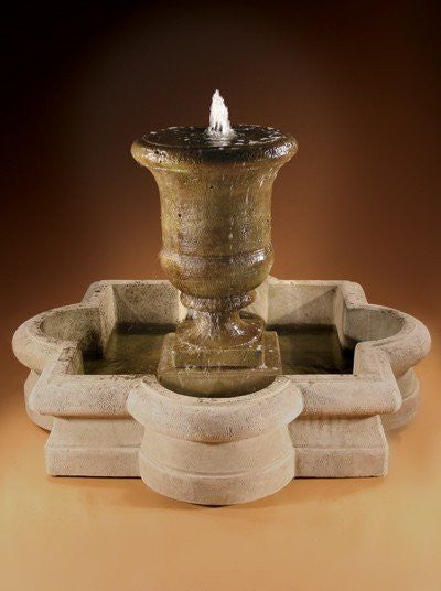 Outdoor fountain in quatrefoil basin