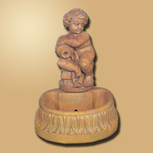 Image of a boy holding a jug fountain.