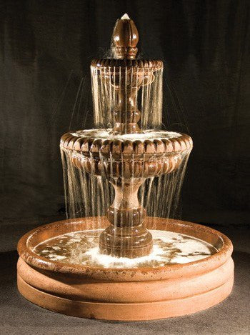 Cast stone tiered outdoor fountain with 46 inch basin