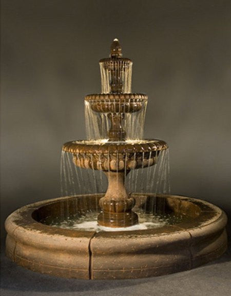 Large outdoor fountain with pond feature