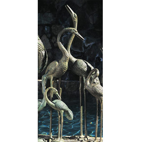 Image of a pair of large brass crane garden accents