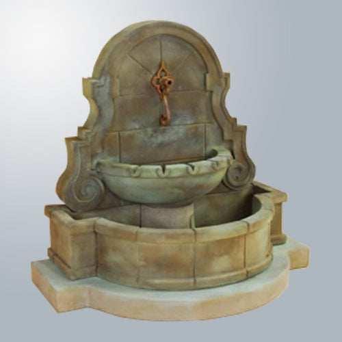 Wall fountain with step for spout