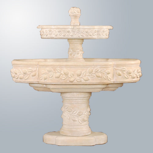 Two tier outdoor water fountain with a Roman design