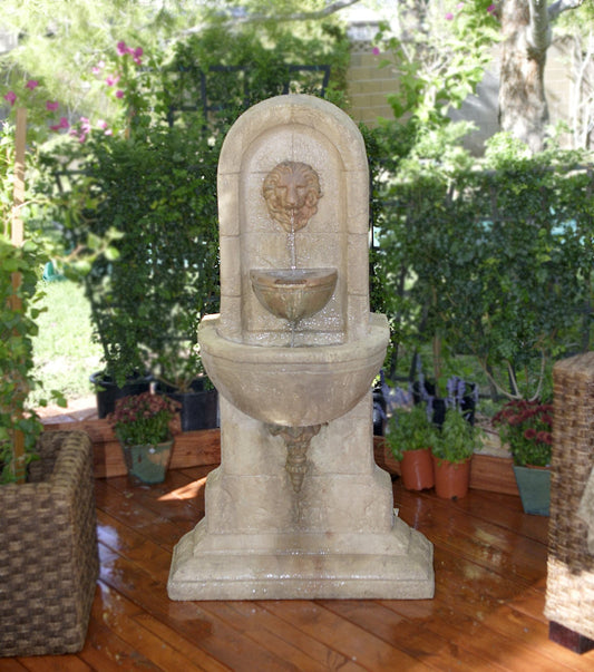 Decorative wall fountain featuring a lion design