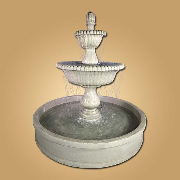 Two tier pond fountain for outdoor water feature