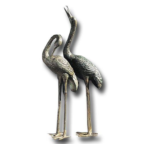 Brass Baron Medium Crane Pair Garden | Garden Accent