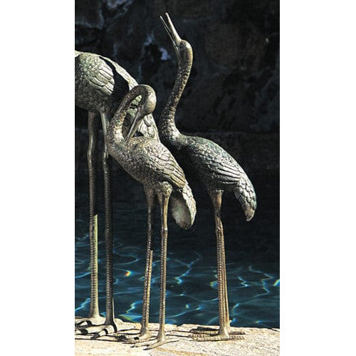 Medium size pair of brass crane statues for garden decoration