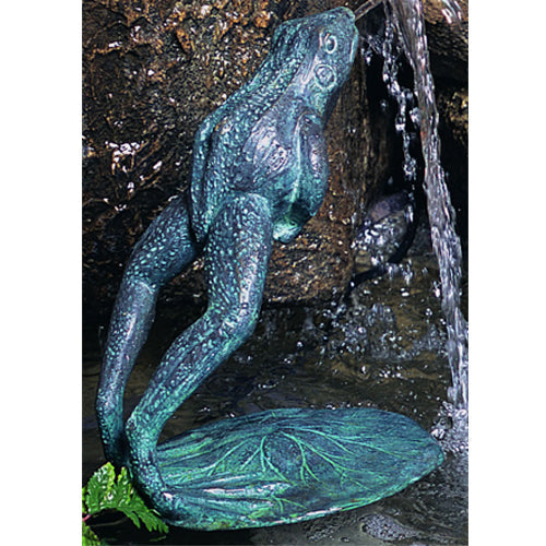 Medium leaping frog garden accent made of brass
