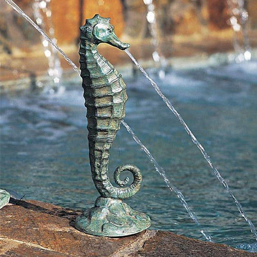 Medium brass seahorse sculpture for garden or pool area