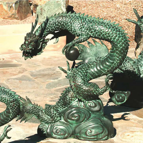Medium brass water dragon sculpture for garden or pool accent