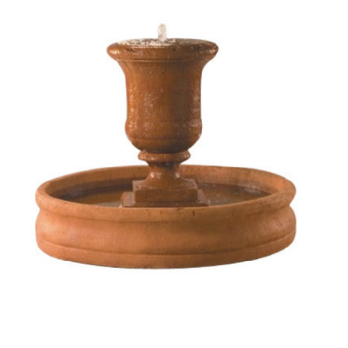 Medium sized cast stone outdoor fountain with a tall urn design