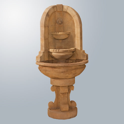 Corner fountain with concrete water spout