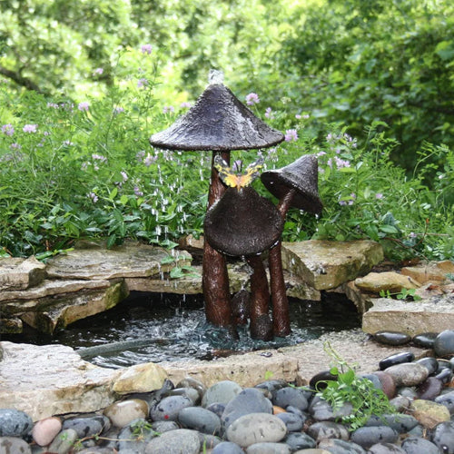 Brass mushroom garden accent for pools