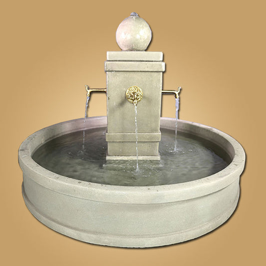Round pond fountain with bronze spouts
