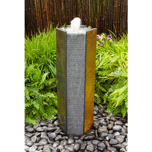 Octagon basalt stone tower fountain for garden or patio