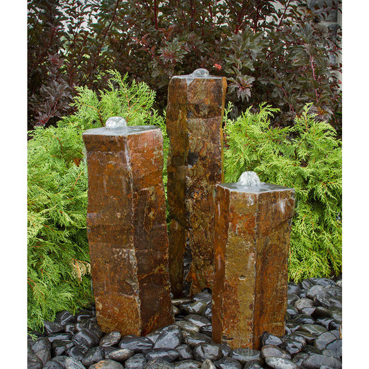 Image of a polished top basalt rock column fountain