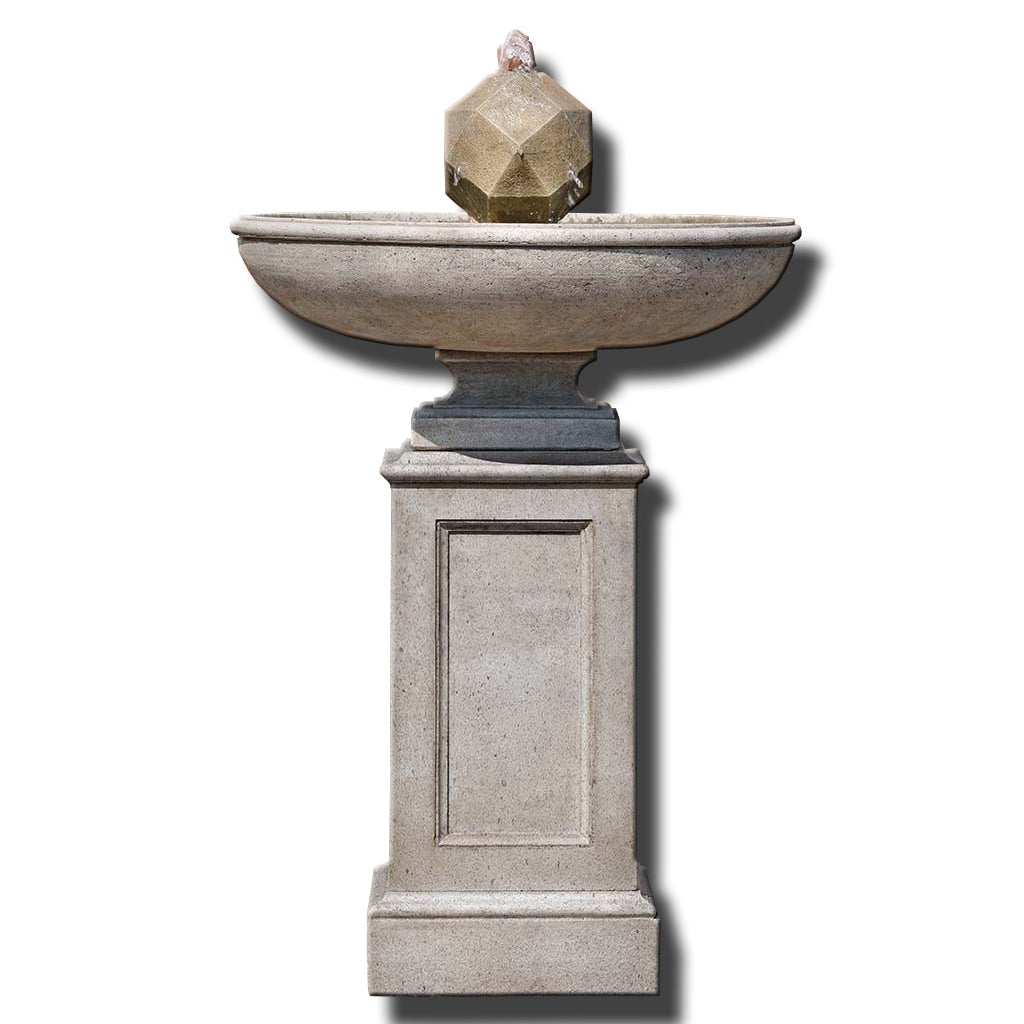 Contemporary garden fountain with a polyhedron design