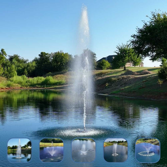 PondSelect Classic Series Pond Fountain -  1.5 HP Included Spray Patterns Frothy Geyser, Starburst, Crown, Arch, and Wide Arch On Water Display