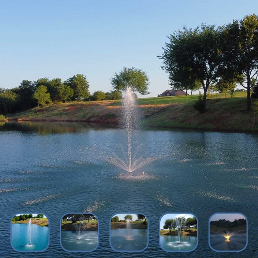 PondSelect Classic Series Pond Fountain -  1/2 HP - 1 HP Included Spray Patterns Gusher, Palm, Trumpet, Jet Trumpet, Wide Plume On Water Display