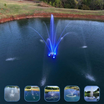 PondSelect Stainless Steel Pro Series Lake Fountain - Included Spray Patterns Crown, Shooting Star, Starburst, Wide Arch, Frothy Geyser on Water Display