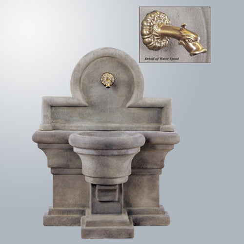 Outdoor wall fountain with spout